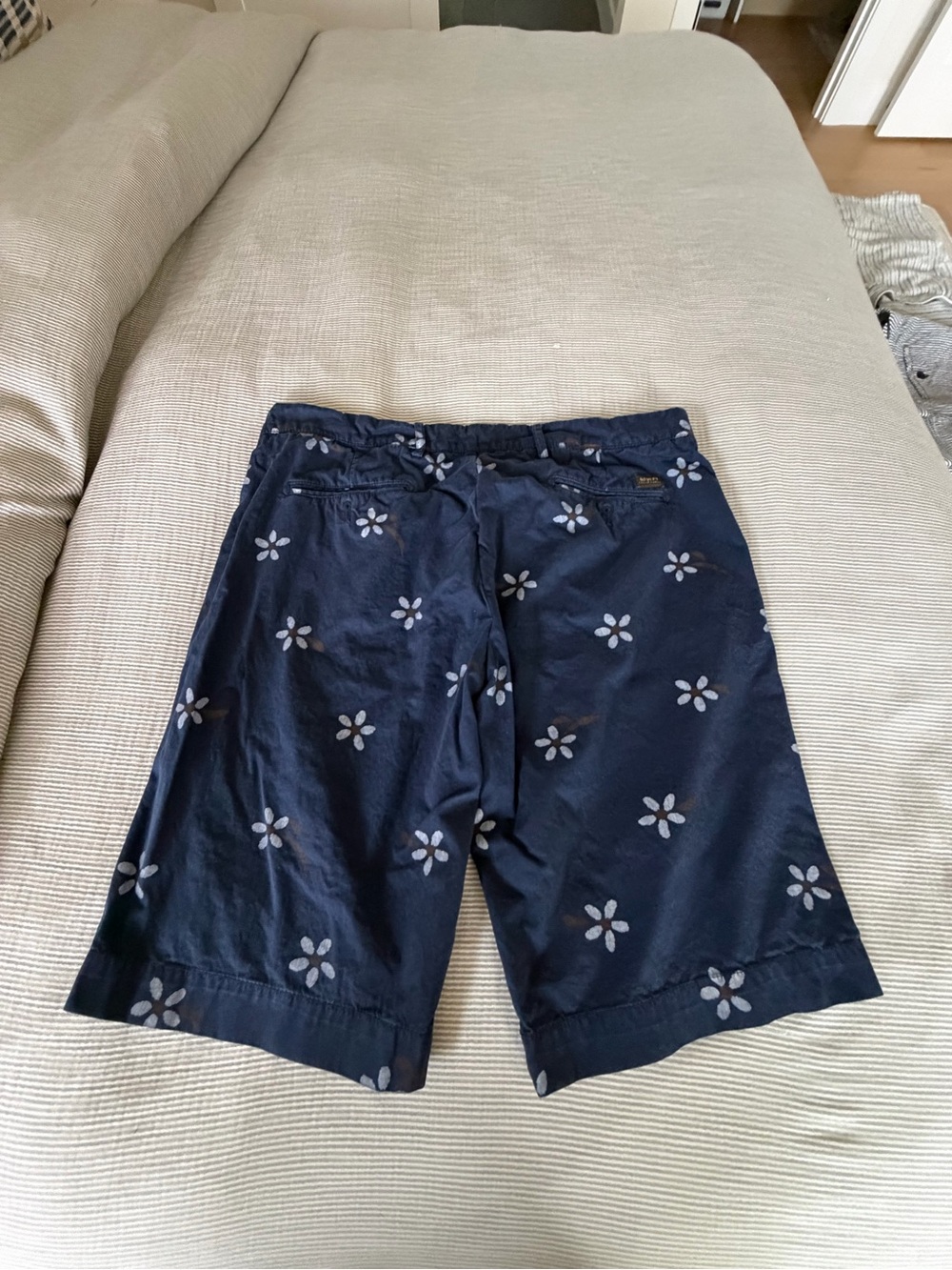 40weft Navy Floral Pattern Flat Front Shorts